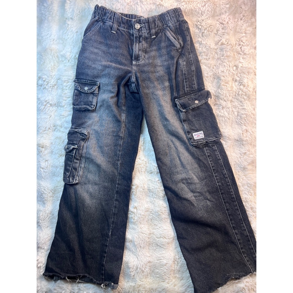 BDG Urban Outfitters Cargo Jeans Washed Black Wide Leg Raw Hem 24W. A38